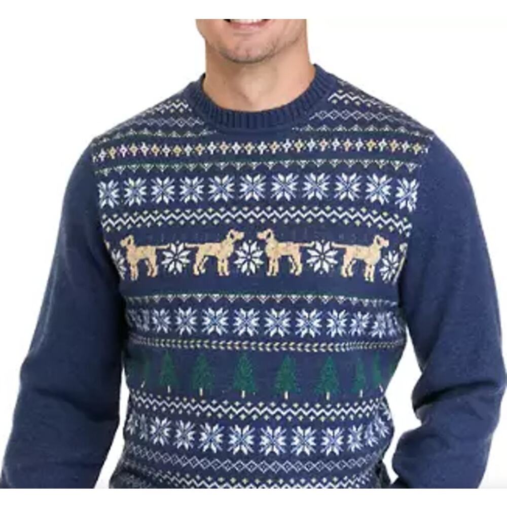 Crown & Ivy Nordic Fair Isle Lambswool Blend Holiday Sweater Mens Large Blue